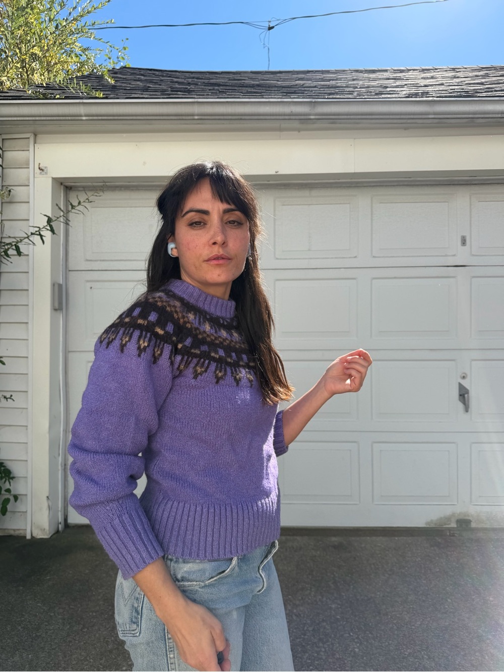 Lavender Fair Isle Yoke Sweater - Women
